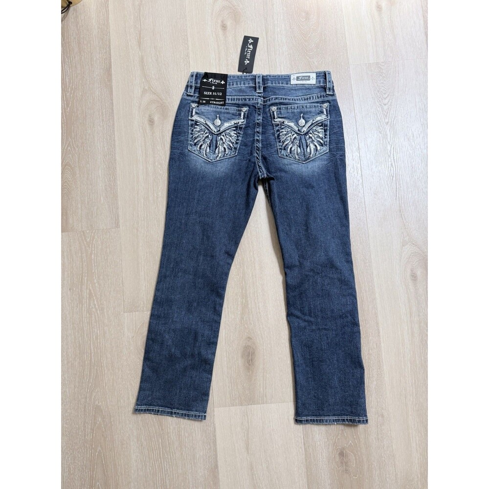 NWT Fleur by Miss Me Angel Wing Jeans Sz 12 31x28 Bling Rhinestone Western Y2K - Picture 3 of 16